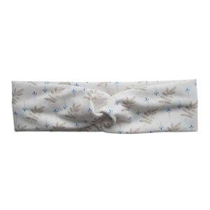 Twisted haarband – tricot grijs/blauwe blaadjes – maat 110/116