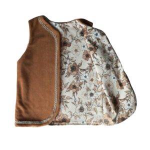 Giletje velours warm camel - bloem beigemaat 110/116