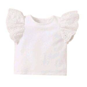 Wit shirt broderie ruffle mouwtjes maat 74/80