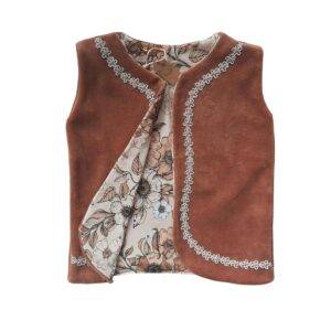 Giletje velours perzik – bloem beige maat 74/80