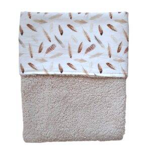 Wiegdeken teddy licht beige – bruine veren