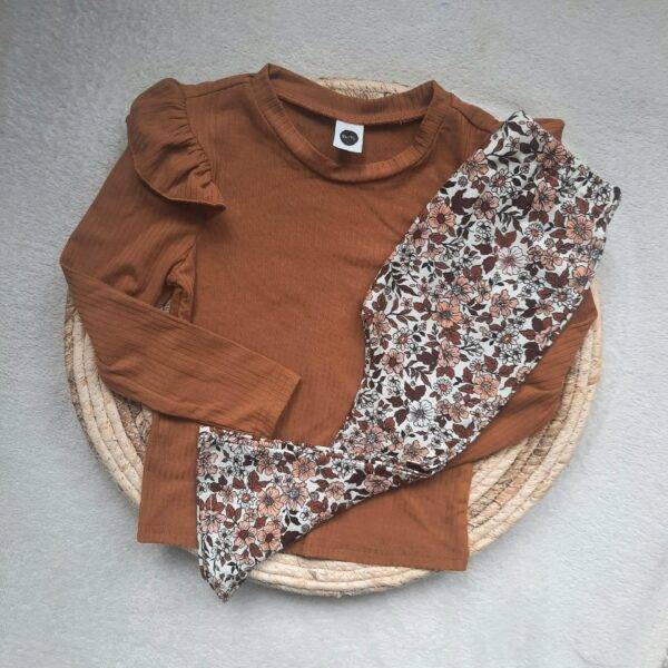 Flared legging vintage bloemen cacao maat 98/104 - Afbeelding 4