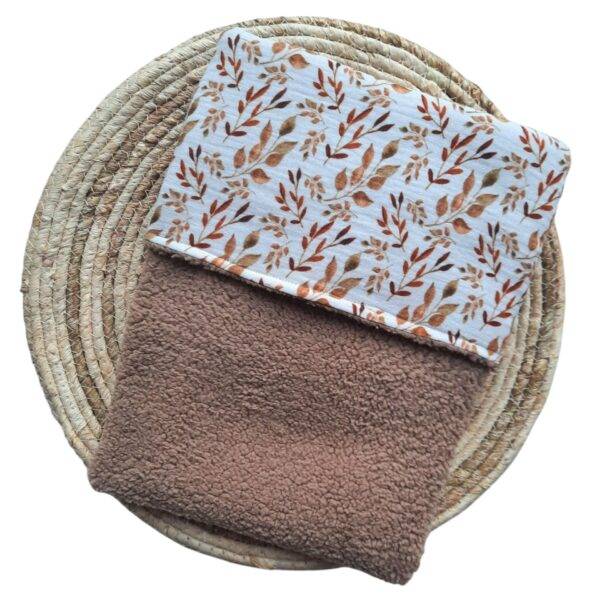 Wiegdeken teddy donker beige – hydrofiel blaadjes - Afbeelding 2
