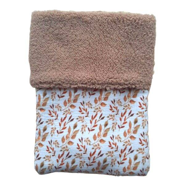 Wiegdeken teddy donker beige – hydrofiel blaadjes