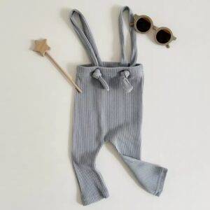 Legging met bretels rib lichtblauw maat 74/80