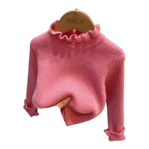 Trui roze ruffle kraag maat 98/104