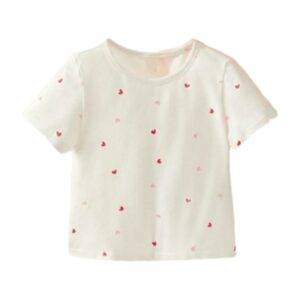 Wit shirt met hartjes korte mouw maat 50/56