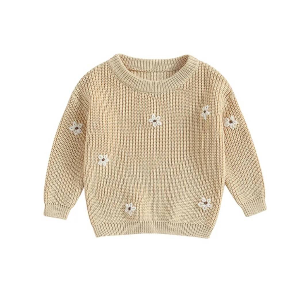 Beige trui met bloemetjes maat 122/128