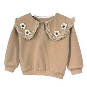 Trui khaki met bloemenkraag maat 98/104