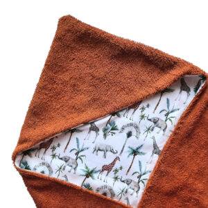 Wikkeldoek badstof cognac – jungle dieren
