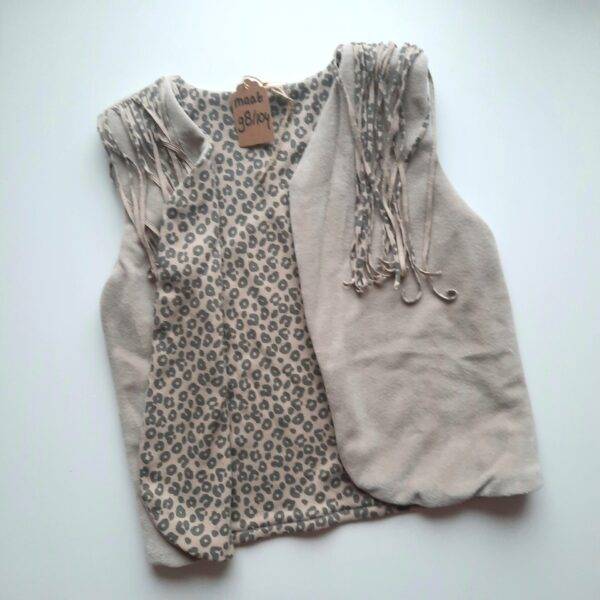 Giletje velours beige – panter ribstof maat 98/104 - Afbeelding 2