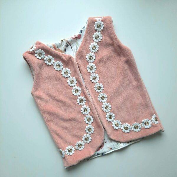 Giletje velours lichtroze – tricot veldbloemen maat 74/80 - Afbeelding 2