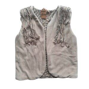 Giletje velours beige – panter ribstof maat 98/104