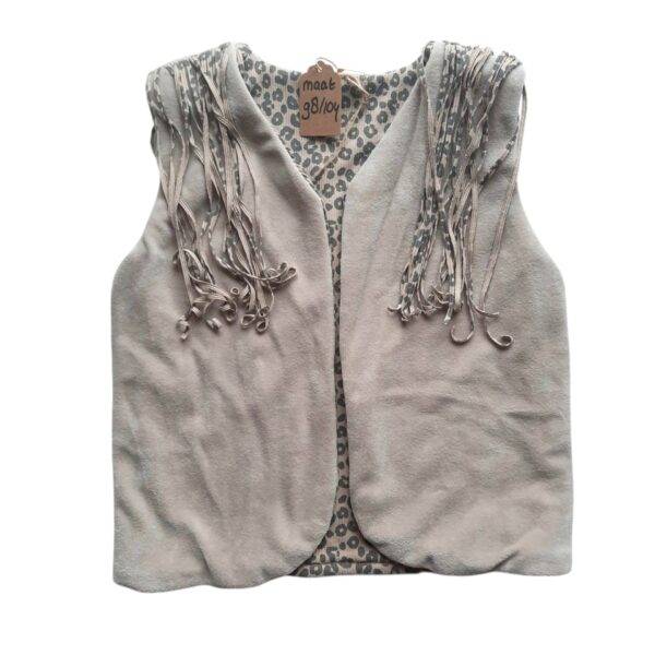 Giletje velours beige – panter ribstof maat 98/104