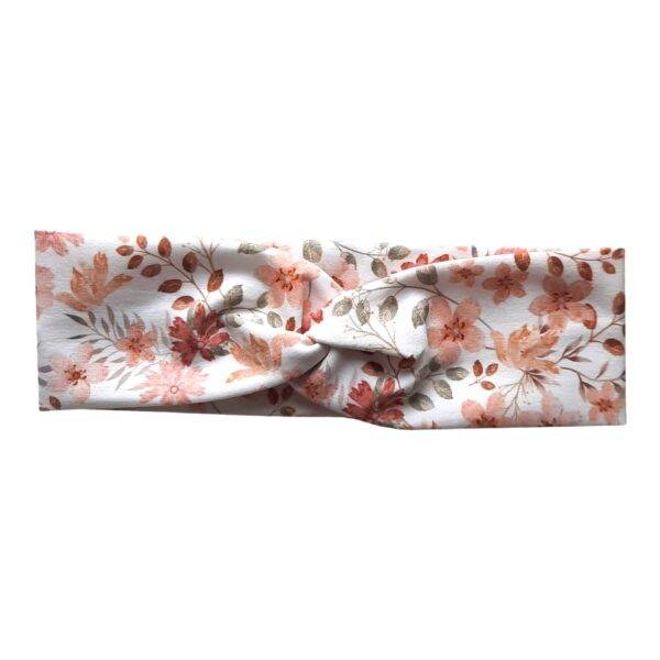 Twisted haarband – pastel bloem perzik – maat 86/92