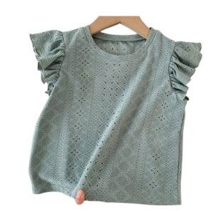 Olijfgroen shirt ruches maat 110/116
