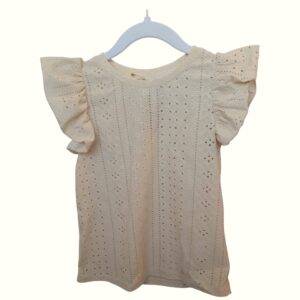 Lichtgeel shirt ruches maat 110/116
