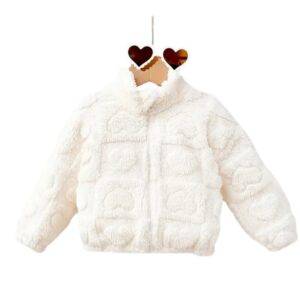 Teddy jas met hartpatroon wit maat 98/104