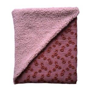 Wikkeldoek teddy lichtroze - hydrofiel donkerroze met bloemen