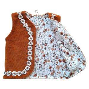 Giletje velours terracotta – tricot herfstbloem maat 86/92