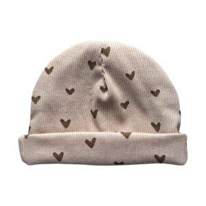 Muts ribstof beige hartjes maat 50/56 / 1-3 maanden